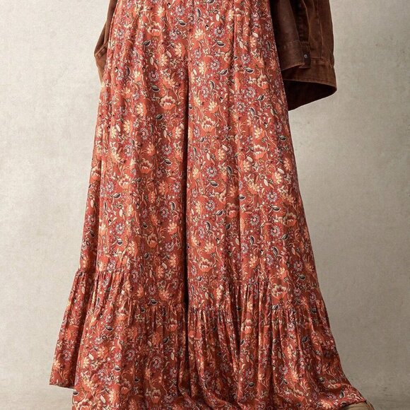 Multicolor Boho Women's Vacation Floral Print Wide Leg Loose Pants - Picture 6 of 8